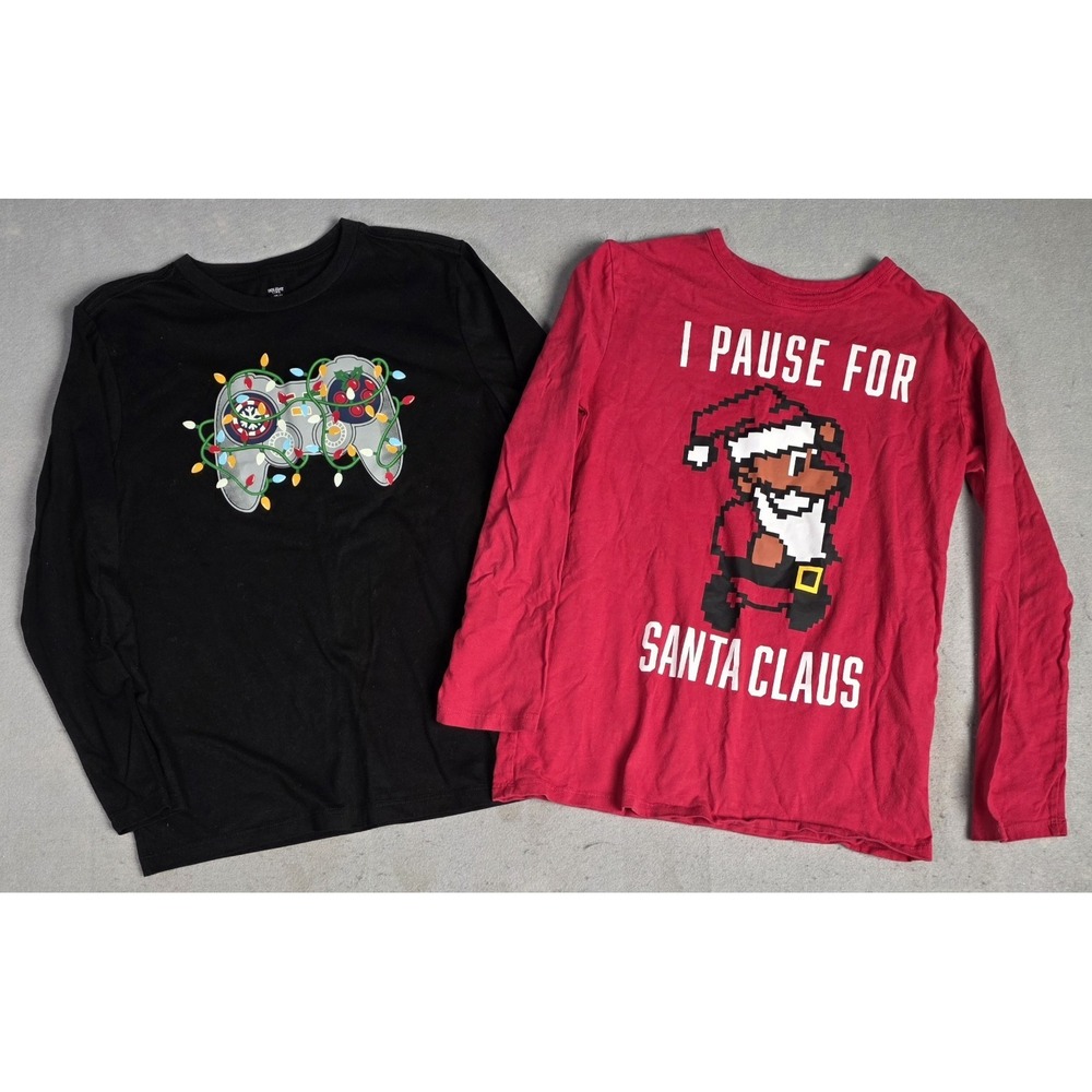 Lot of 2 Boys Youth L Long Sleeve Shirt-Children's Place and Holiday Time Xmas